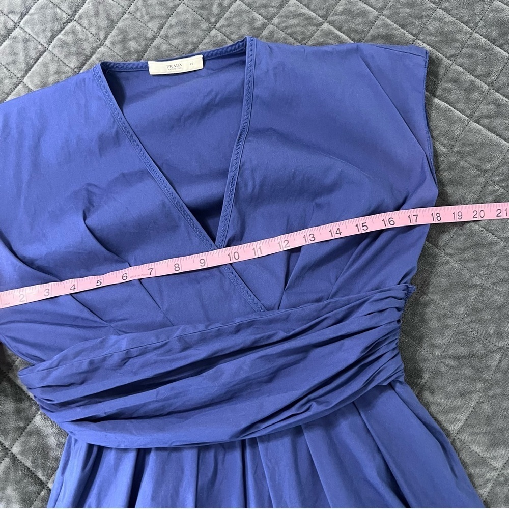 Prada Dress Women’s 42 10 Medium Vintage Ruched Waist Navy Blue Designer N - Picture 6 of 9